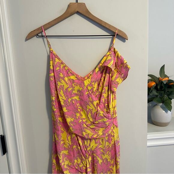 NWT Diane Von Furstenberg DVF Yellow Pink Palm Maxi Dress 8 - Picture 7 of 13